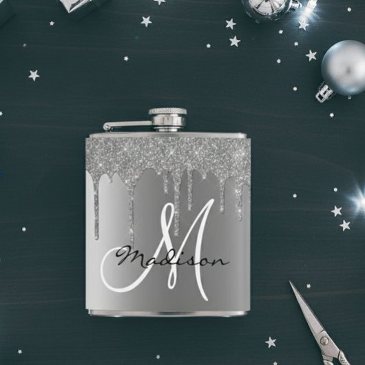 Flasques Monogramme Parties scintillant argent gouttes fill