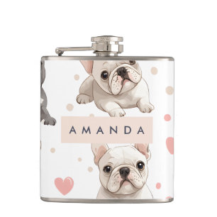 Flasques Monogramme Personalized Adorable French Bulldog