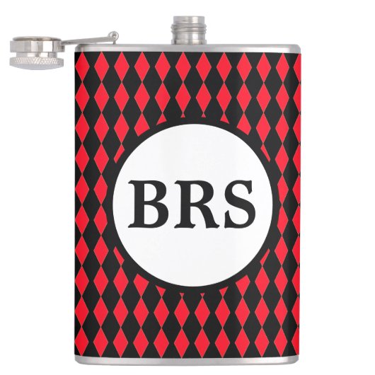 Flasques Monogramme personnalisable Red & Black Harlequin (Ouvert)