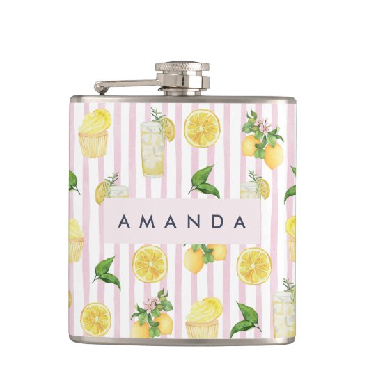 Flasques Monogramme Personnalisé Aquarelle Lemons Lemonade (Devant)