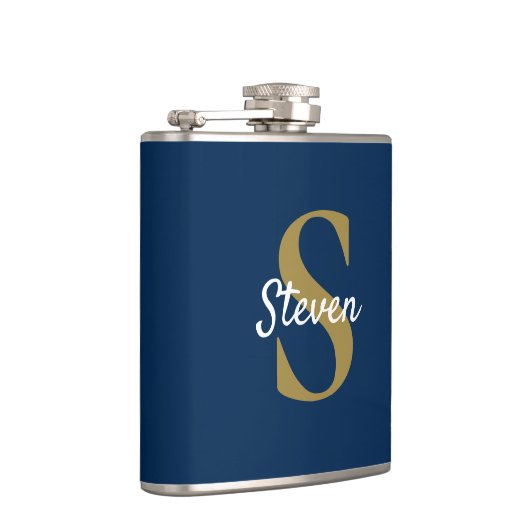 Flasques Monogramme personnalisé bleu marine et or (Droite)