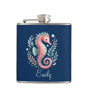 Flasques Monogramme personnalisé Cute Glittery Seahorse