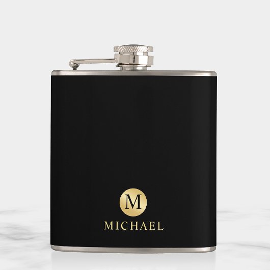 Flasques Monogramme personnalisé de luxe noir et or