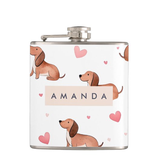 Flasques Monogramme Personnalisé Mignon Chien Dachshund (Devant)