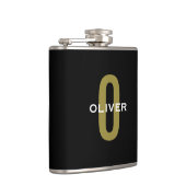 Flasques Monogramme Personnalisé Noir Or Blanc Nom (Droite)