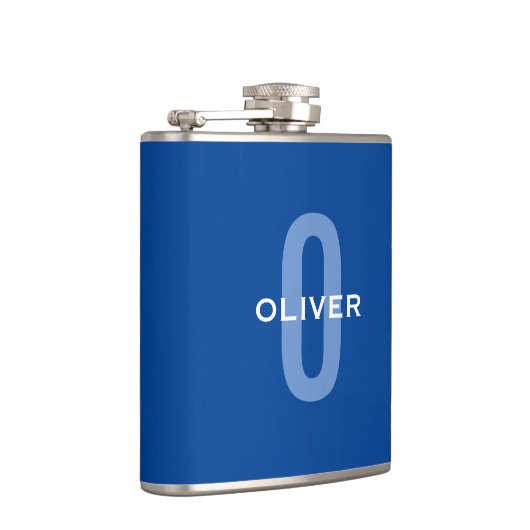 Flasques Monogramme personnalisé Nom bleu blanc (Droite)