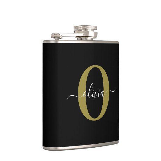 Flasques Monogramme personnalisé Nom du script Black White (Droite)