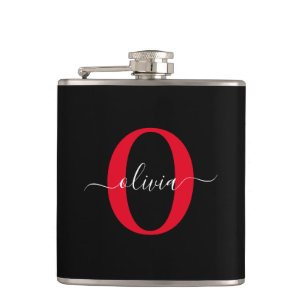 Flasques Monogramme personnalisé Nom du script Noir Blanc R