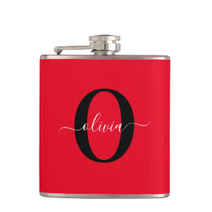 Flasques Monogramme personnalisé Nom du script Rouge Noir B