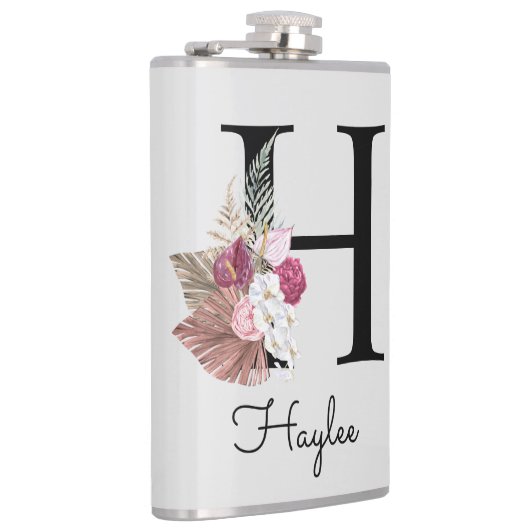 Flasques Monogramme Rose Boho Floral Initial H (Droite)