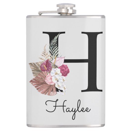 Flasques Monogramme Rose Boho Floral Initial H (Devant)