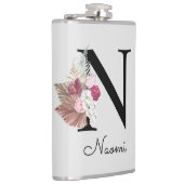 Flasques Monogramme Rose Boho Floral Initiale N (Droite)