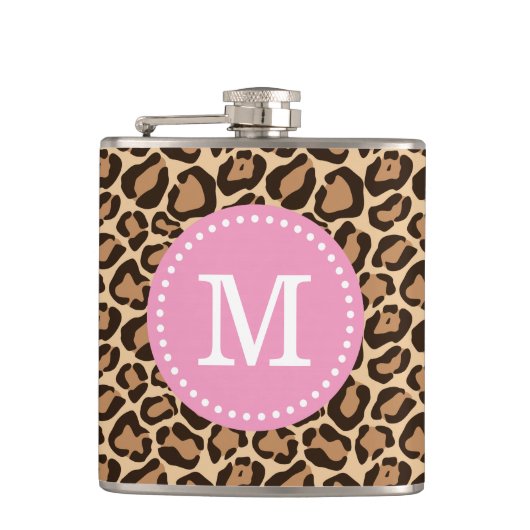 Flasques Monogramme rose et Empreinte de léopard personnali (Devant)