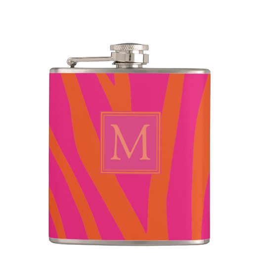 Flasques Monogramme rose et orange Zebra (Devant)