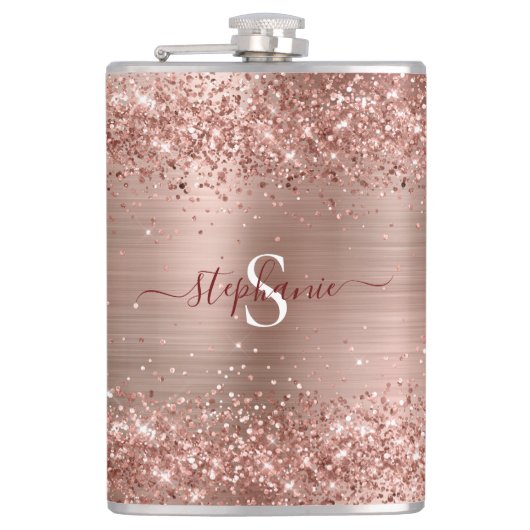 Flasques Monogramme rose Gold Faux Parties scintillant Girl (Devant)
