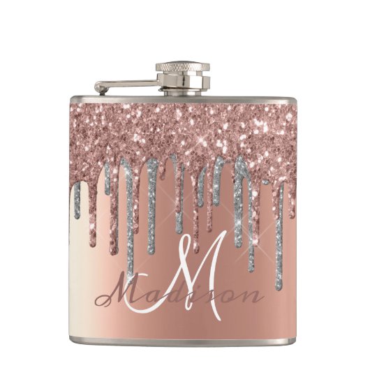 Flasques Monogramme Rose Gold Parties scintillant Drives Gi (Devant)