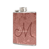 Flasques Monogramme Rose Gold Pink Floral Modern Art Élégan (Gauche)