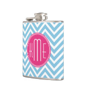 Flasques Monogramme rose magenta avec Chevron bleu-clair (Gauche)