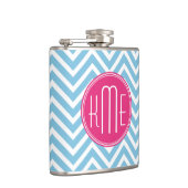 Flasques Monogramme rose magenta avec Chevron bleu-clair (Droite)