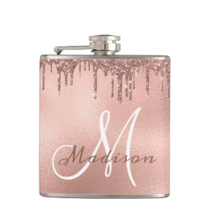 Flasques Monogramme Rose Parties scintillant or Drives Girl
