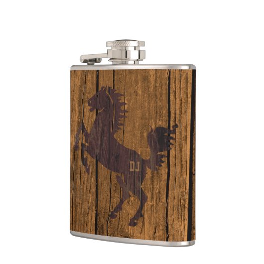 Flasques Monogramme Rustique en bois Look Horse Flask (Gauche)