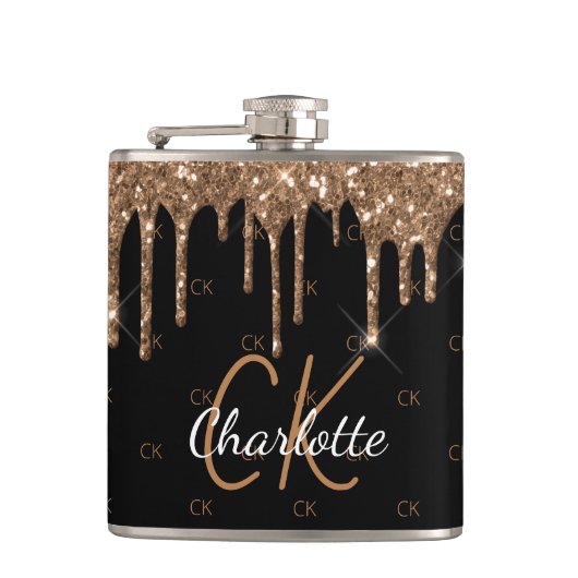 Flasques Monogramme scintillant avec gouttes de pailleur do (Devant)