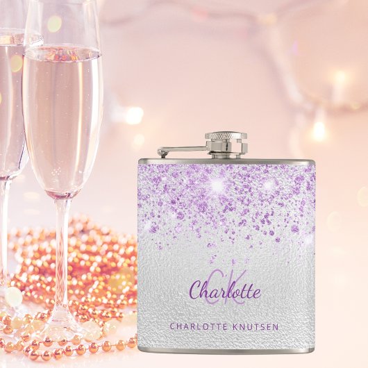 Flasques Monogramme scintillant violet argent pour meilleur