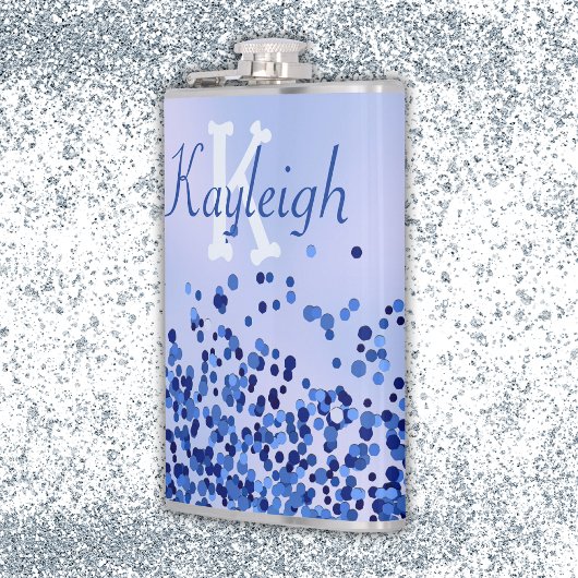 Flasques Monogramme simple en métal brossé bleu et Parties