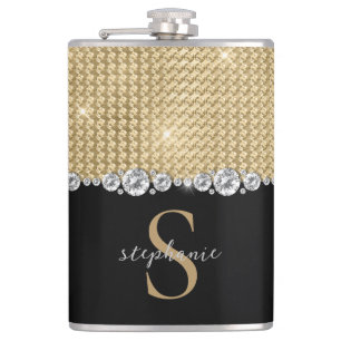 Flasques Monogramme sur mesure Diamants Or Noir élégant lux