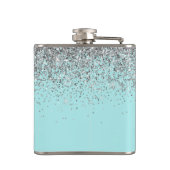 Flasques Monogramme Turquoise Bleu argenté Nom de la Partie (Dos)