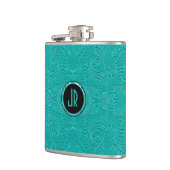 Flasques Monogramme Turquoise Embossés Damas Florales (Gauche)
