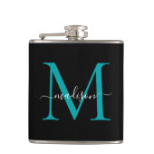 Flasques Monogramme Turquoise moderne noir vert Monogramme  (Devant)