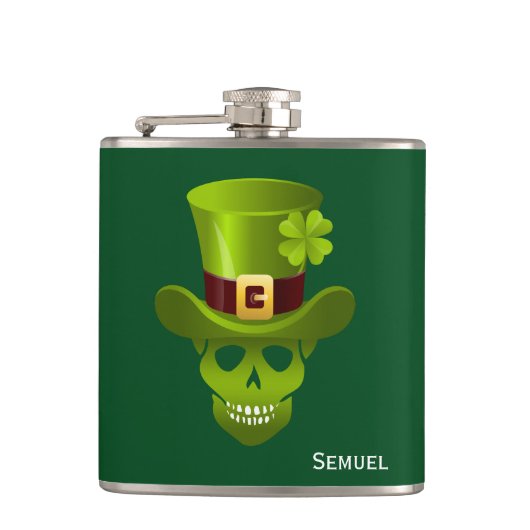 Flasques Monogramme Vert 4 Feuille Shamrock Crâne et Casque (Devant)