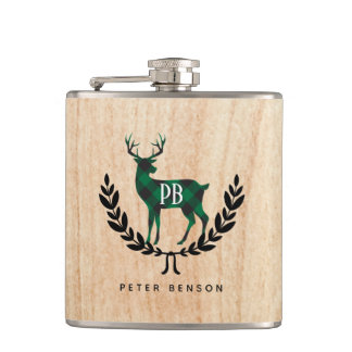 Flasques Monogramme vert de mâle de plaid de Buffalo