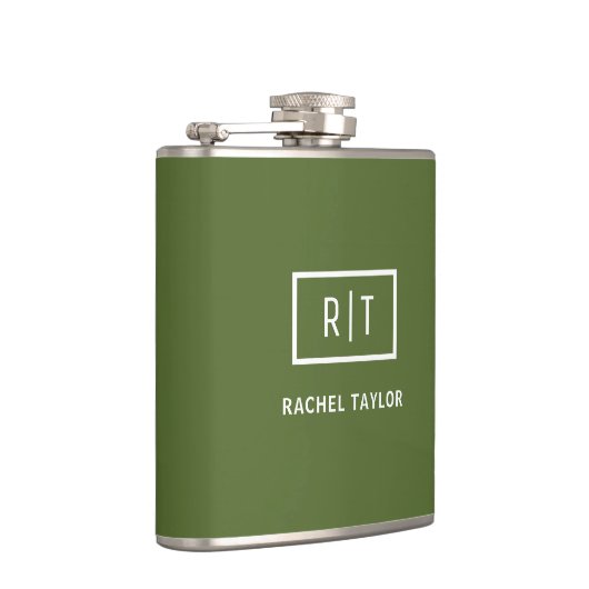 Flasques Monogramme vert d'olive foncé moderne (Droite)