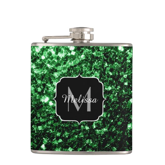 Flasques Monogramme vert foncé faux parties scintillant sci (Devant)