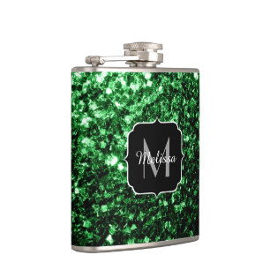 Flasques Monogramme vert foncé faux parties scintillant sci