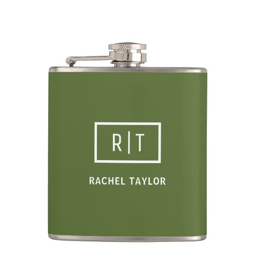 Flasques Monogramme vert olive foncé moderne (Devant)