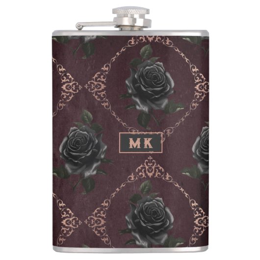 Flasques Monogramme vintage de Roses noirs gothiques (Devant)