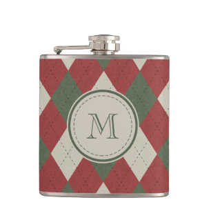 Flasques Motif à Jacquard vert et rouge avec Monogramme