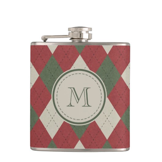 Flasques Motif à Jacquard vert et rouge avec Monogramme (Devant)