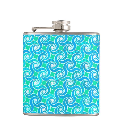 Flasques motif Abstrait - Bleu, Jade vert & Blanc (Devant)