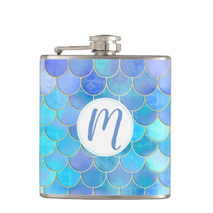 Flasques Motif Aqua Pearlescent & Gold Mermaid