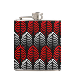 Flasques Motif Art déco en plumes, gris argenté et rouge