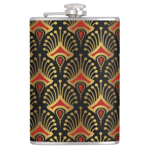 Flasques Motif Art déco or et rouge sur noir