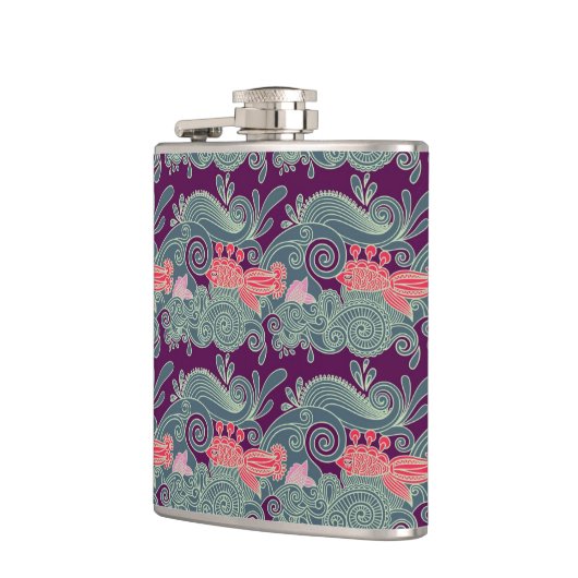 Flasques Motif avec les poissons et la vague pourpre (Gauche)