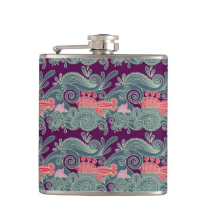 Flasques Motif avec les poissons et la vague pourpre