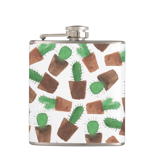 Flasques Motif brun vert à la mode de cactus d'aquarelle (Devant)