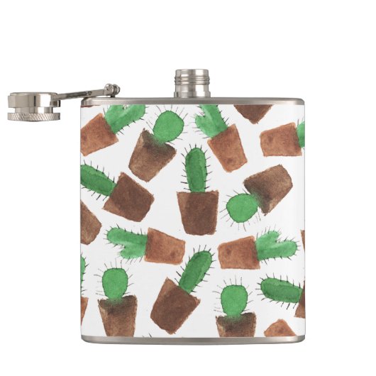 Flasques Motif brun vert à la mode de cactus d'aquarelle (Ouvert)