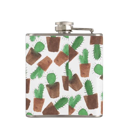 Flasques Motif brun vert à la mode de cactus d'aquarelle (Dos)